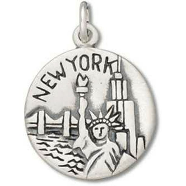 Sterling Silver New York Big Apple Two Sided Circle Charm